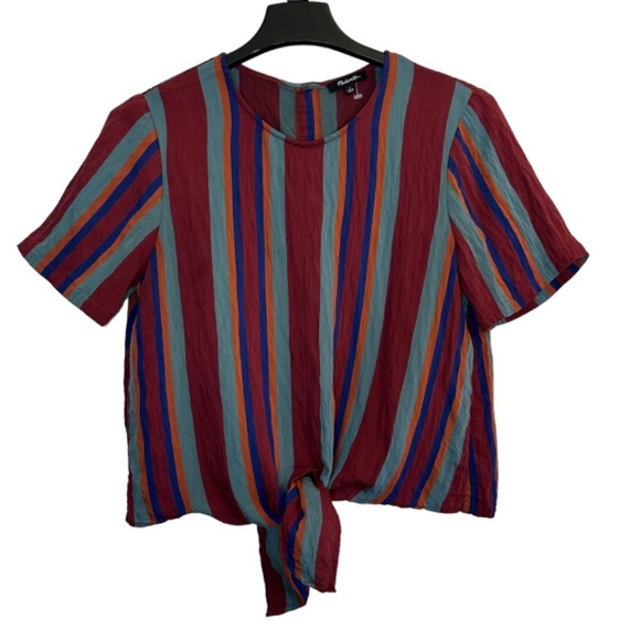 MADEWELL Top Womens Size L Button back tie tee in Rosalinda Stripe Work Party - Picture 13 of 14
